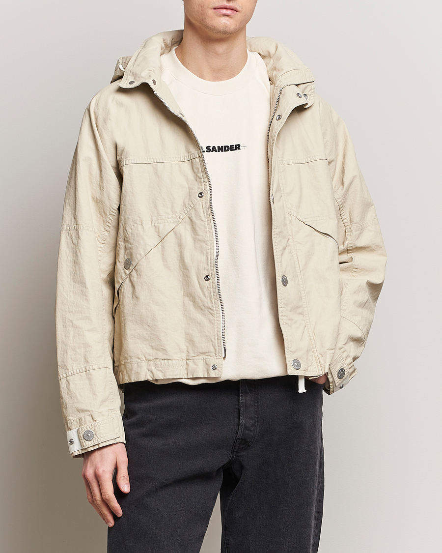 Men | Clothing | Stone Island | Marina Pleated Linen Hood Jacket Natural Beige