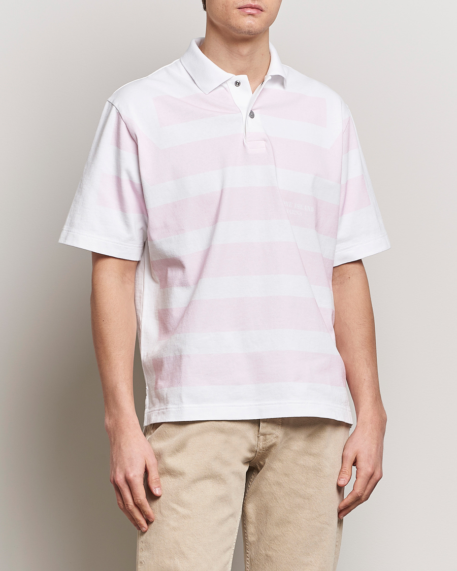 Men | Clothing | Stone Island | Marina Striped Cotton Poloshirt White