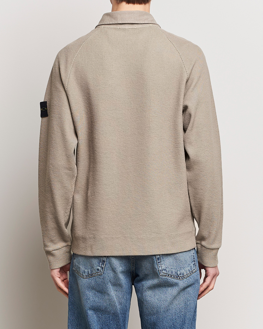 Men | Sweaters & Knitwear | Stone Island | Cotton Nylon Ribbed Fleece Poloshirt Dove Grey