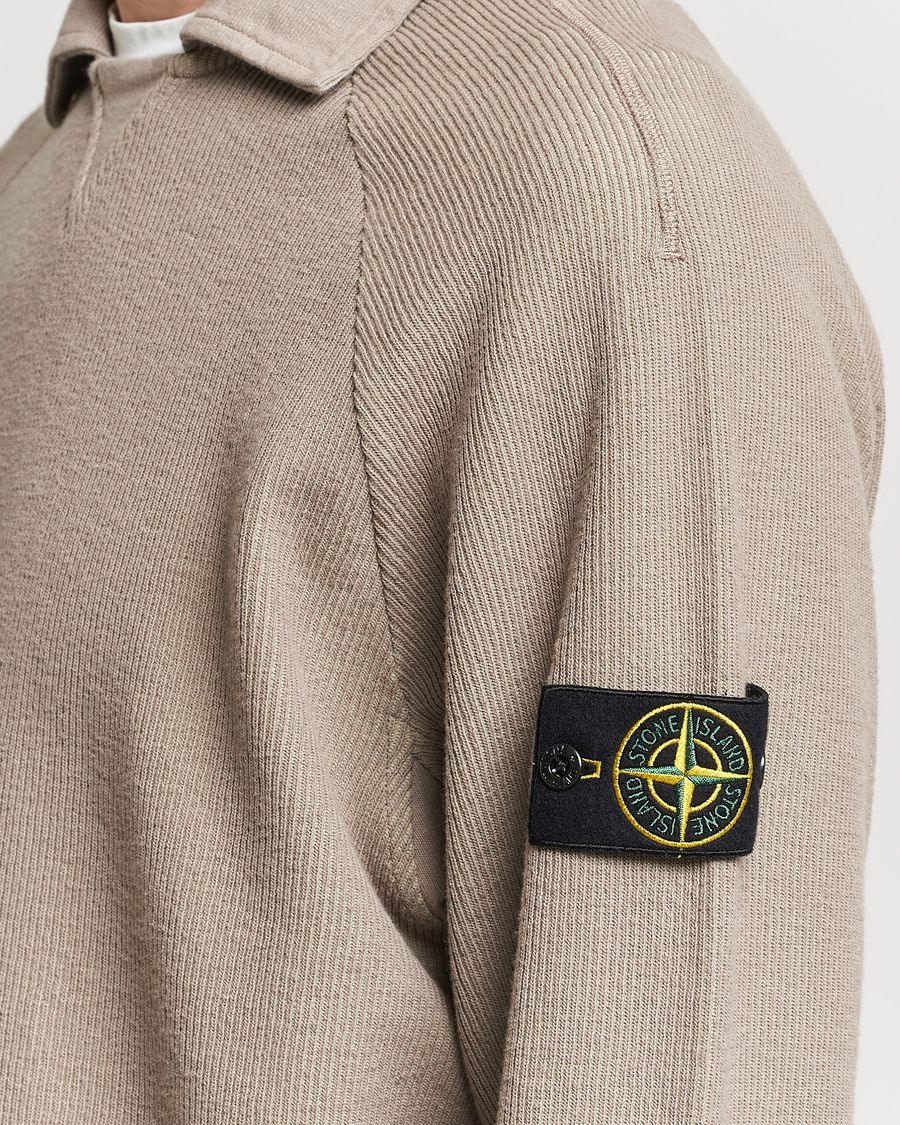 Men | Sweaters & Knitwear | Stone Island | Cotton Nylon Ribbed Fleece Poloshirt Dove Grey
