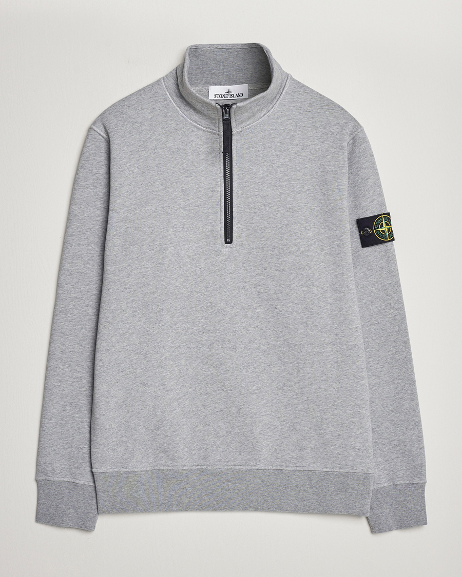 Men | Sweaters & Knitwear | Stone Island | Garment Dyed Cotton Half Zip Melange Grey