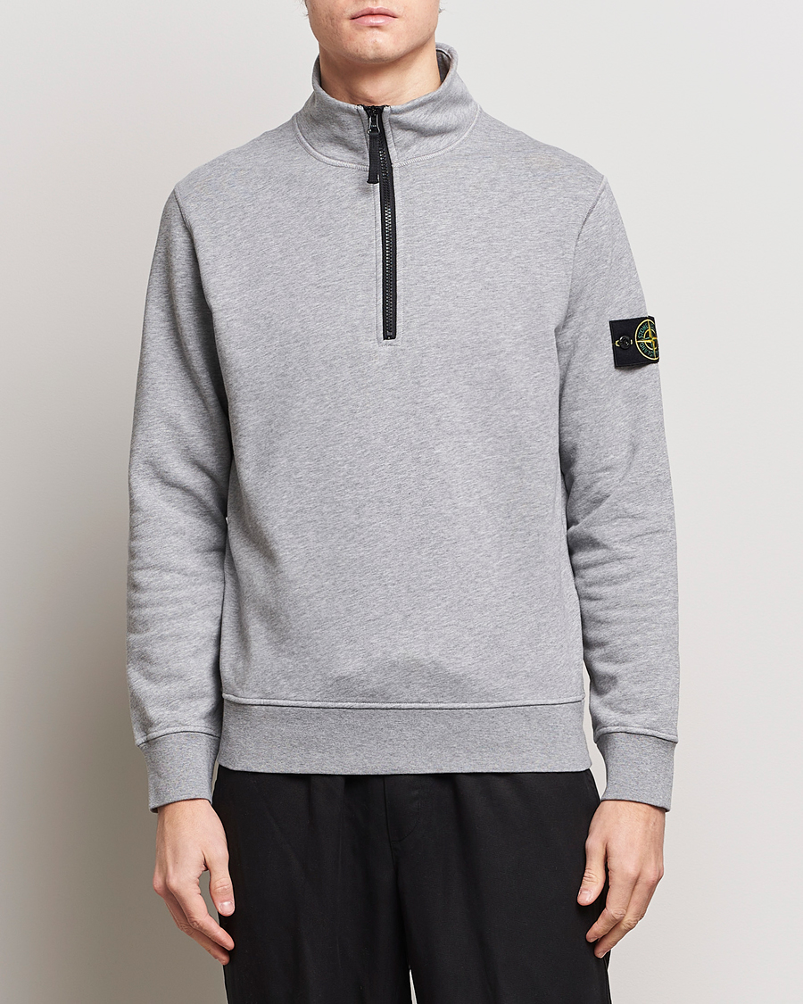 Men | Sweaters & Knitwear | Stone Island | Garment Dyed Cotton Half Zip Melange Grey