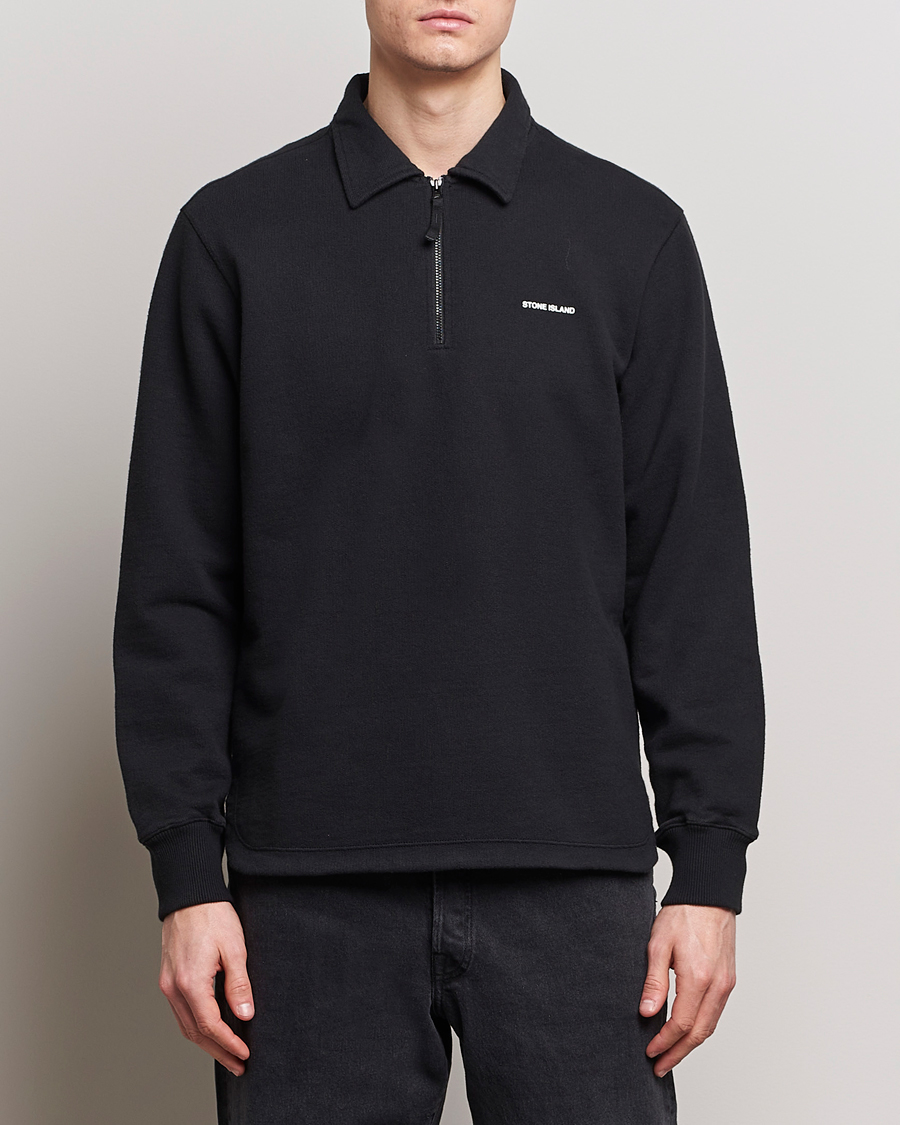 Mies | Puserot | Stone Island | Heavy Cotton Fleece Half Zip Sweatshirt Black
