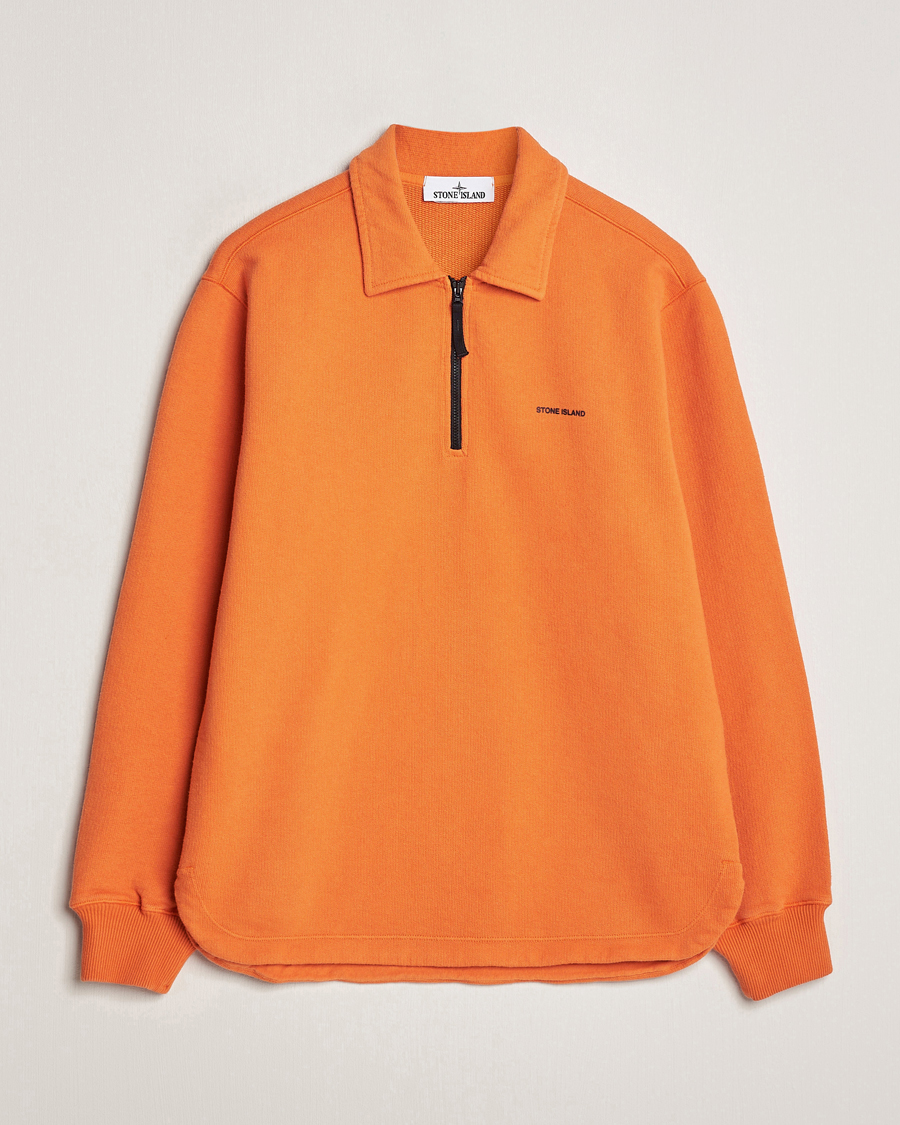 Men | Sweaters & Knitwear | Stone Island | Heavy Cotton Fleece Half Zip Sweatshirt Orange