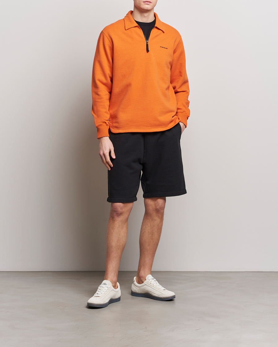Men | Sweaters & Knitwear | Stone Island | Heavy Cotton Fleece Half Zip Sweatshirt Orange