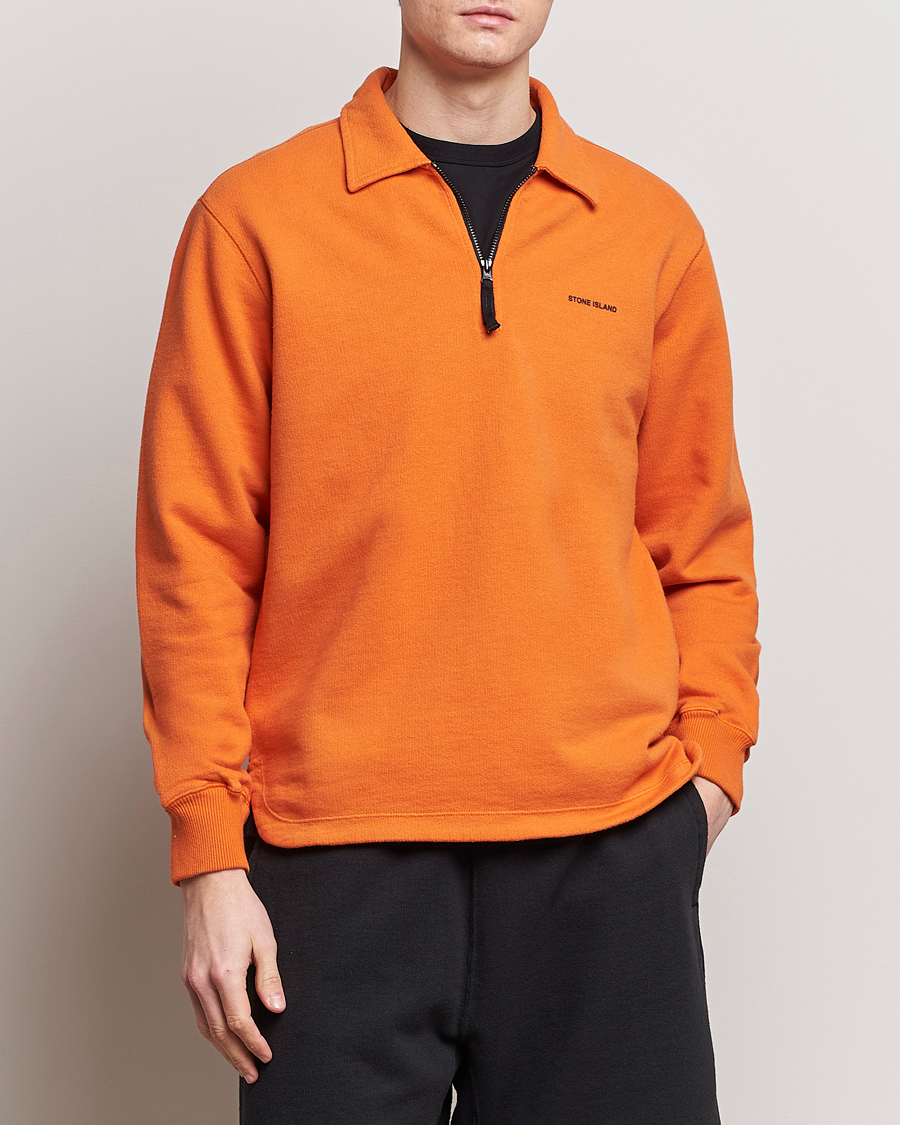 Men | Stone Island | Stone Island | Heavy Cotton Fleece Half Zip Sweatshirt Orange