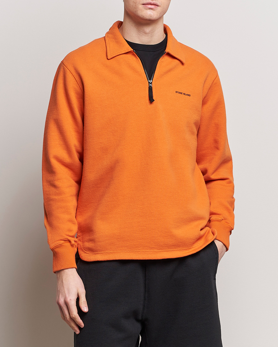 Men | Sweaters & Knitwear | Stone Island | Heavy Cotton Fleece Half Zip Sweatshirt Orange