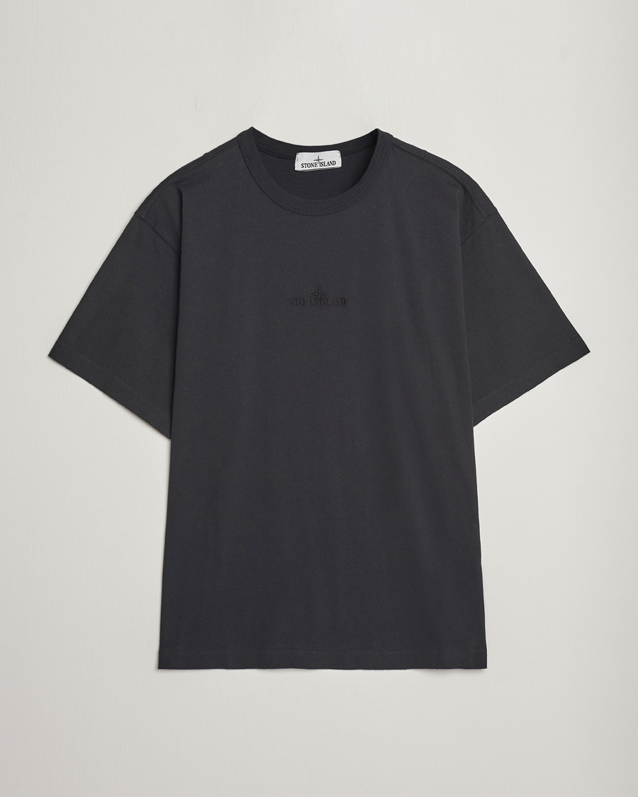 Men | T-Shirts | Stone Island | Organic Cotton Fissato Effect Center Logo T-Shirt Black