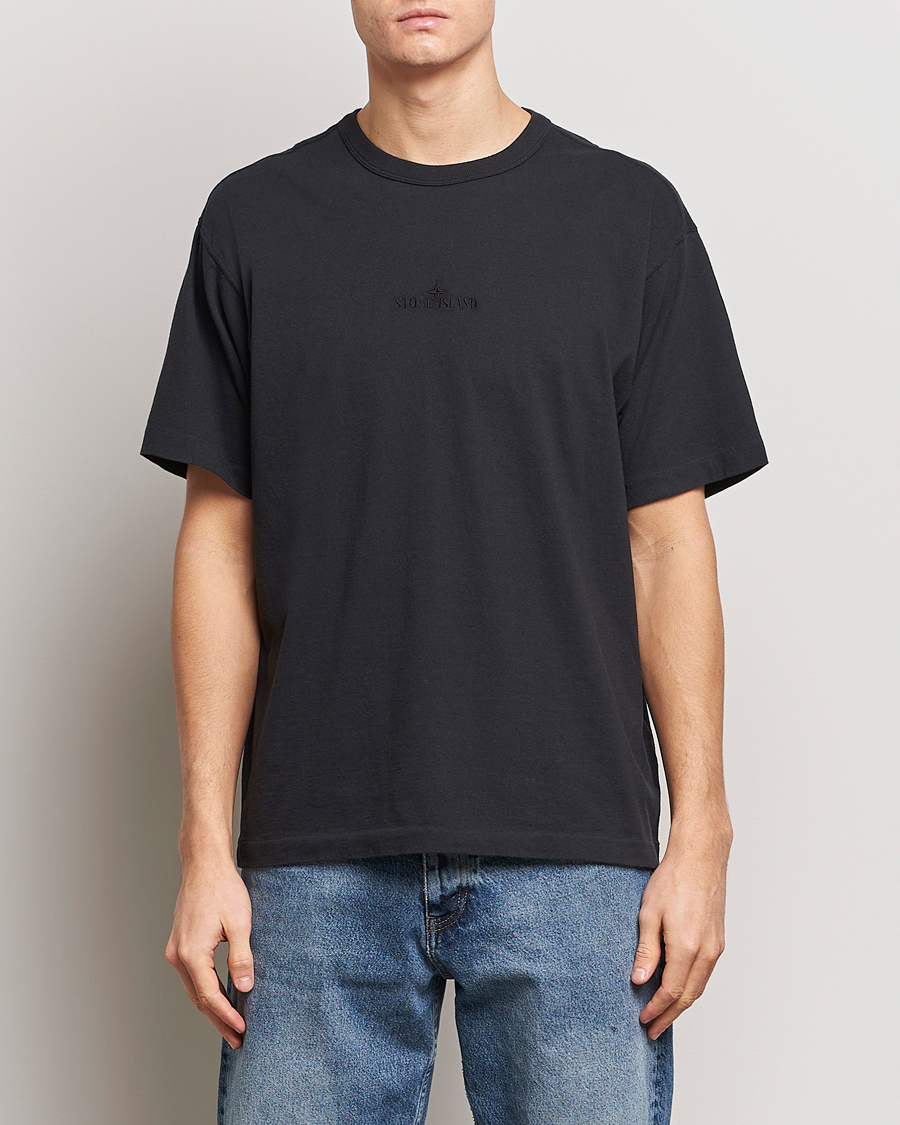 Men | T-Shirts | Stone Island | Organic Cotton Fissato Effect Center Logo T-Shirt Black