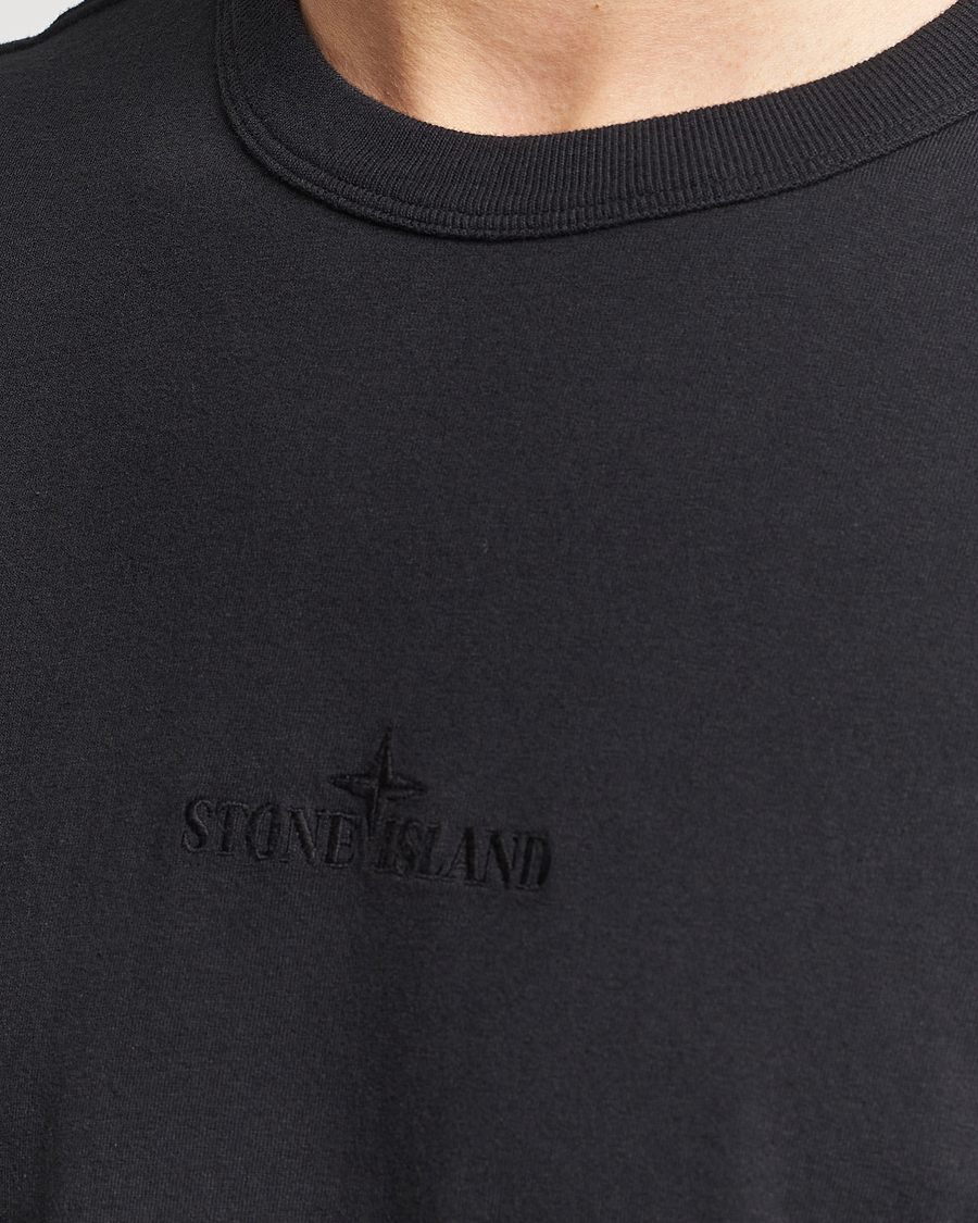 Men | T-Shirts | Stone Island | Organic Cotton Fissato Effect Center Logo T-Shirt Black