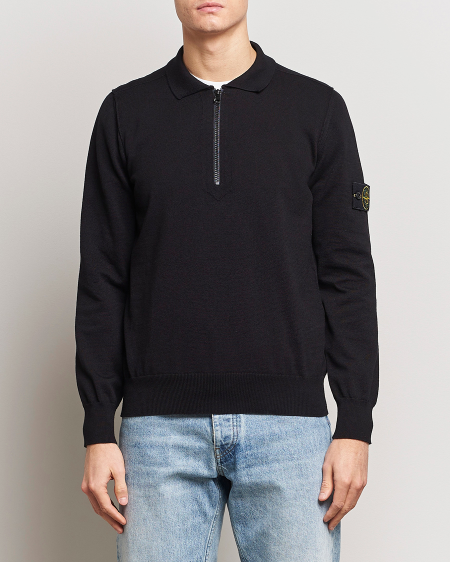 Men | Sweaters & Knitwear | Stone Island | Organic Cotton Half Zip Poloshirt Black