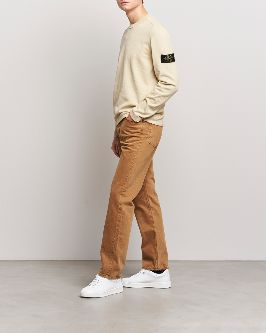 Men | Sweaters & Knitwear | Stone Island | Raw Hand Organic Cotton Crew Neck Natural Beige