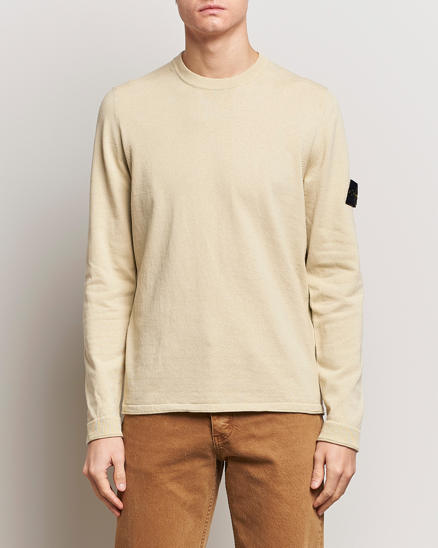 Men | Sweaters & Knitwear | Stone Island | Raw Hand Organic Cotton Crew Neck Natural Beige