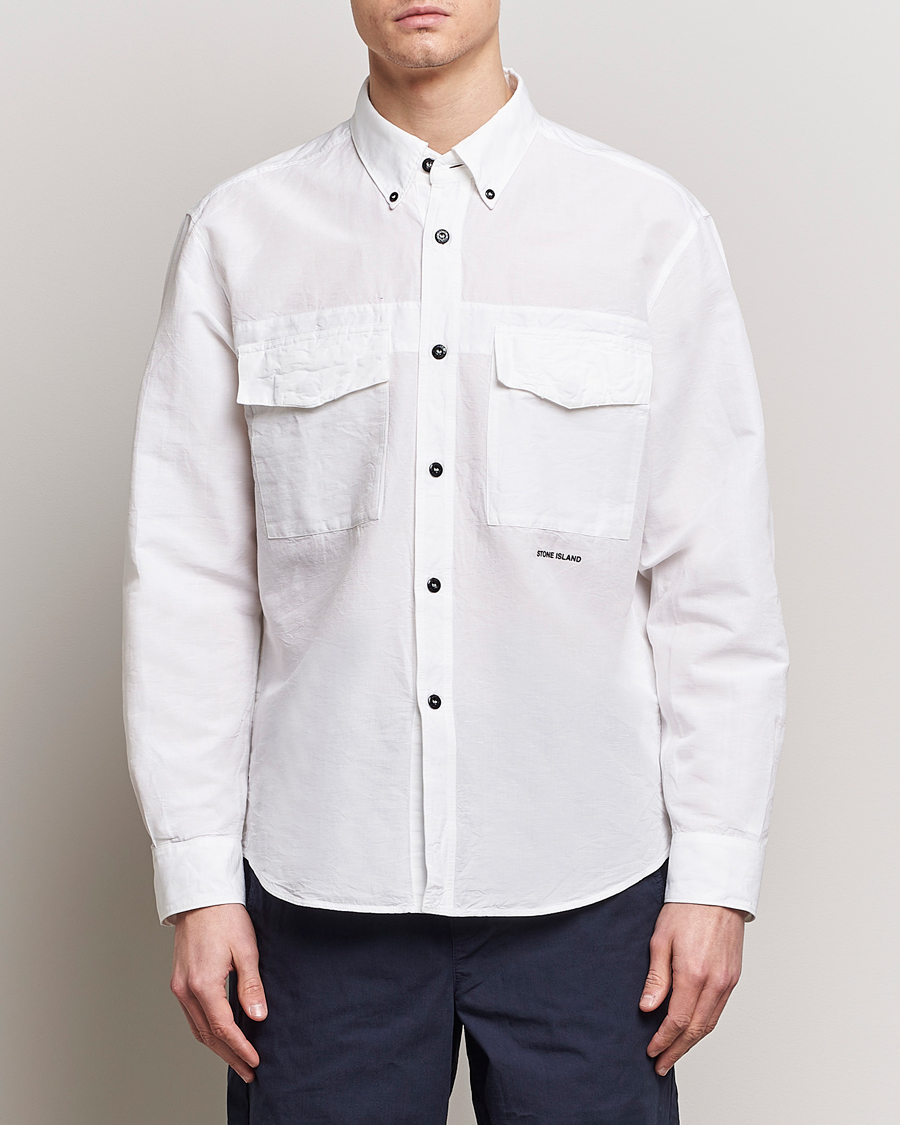 Men | Shirt Jackets | Stone Island | Cotton/Hemp Pocket Overshirt White