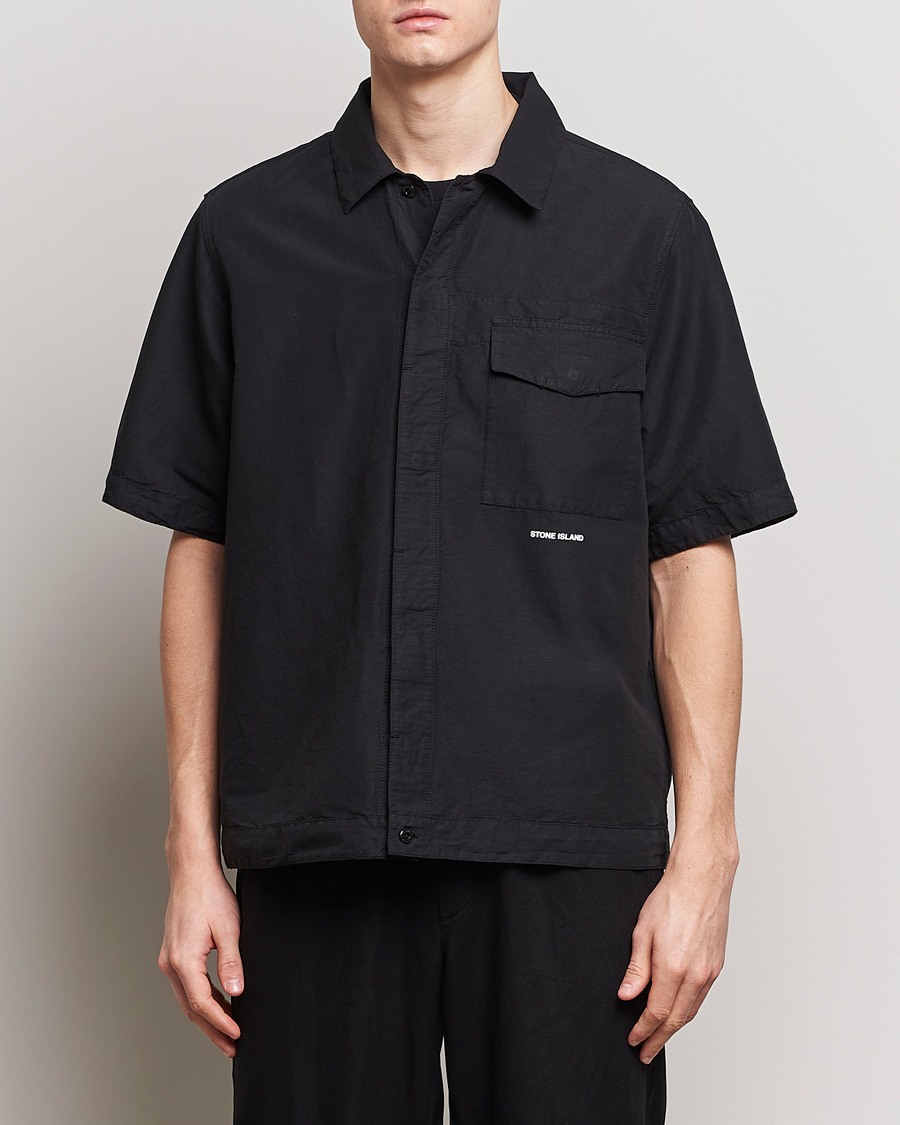Men | Shirts | Stone Island | Cotton/Hemp Short Sleeve Shirts Black