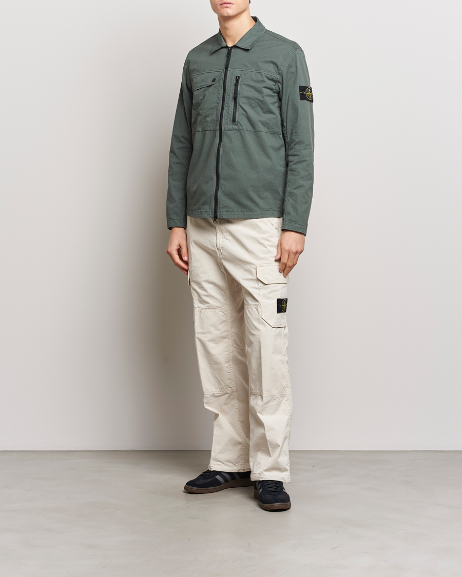 Men | Shirts | Stone Island | Cotton Twill Stretch Zip Overshirt Musk