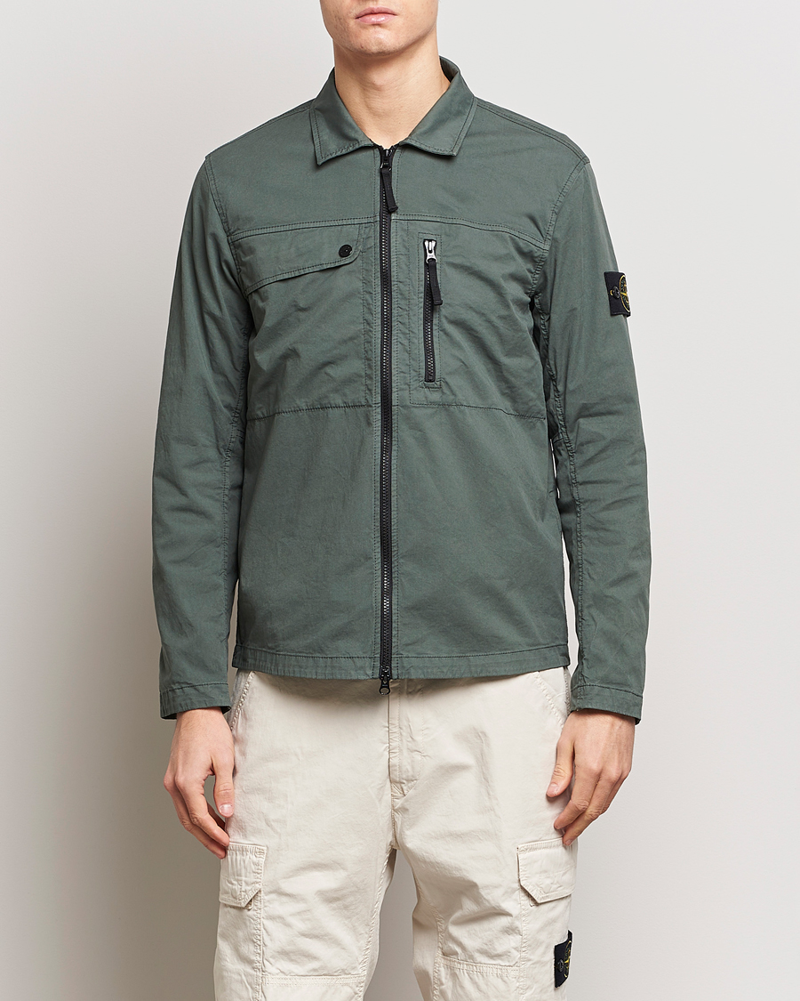 Men | Shirt Jackets | Stone Island | Cotton Twill Stretch Zip Overshirt Musk