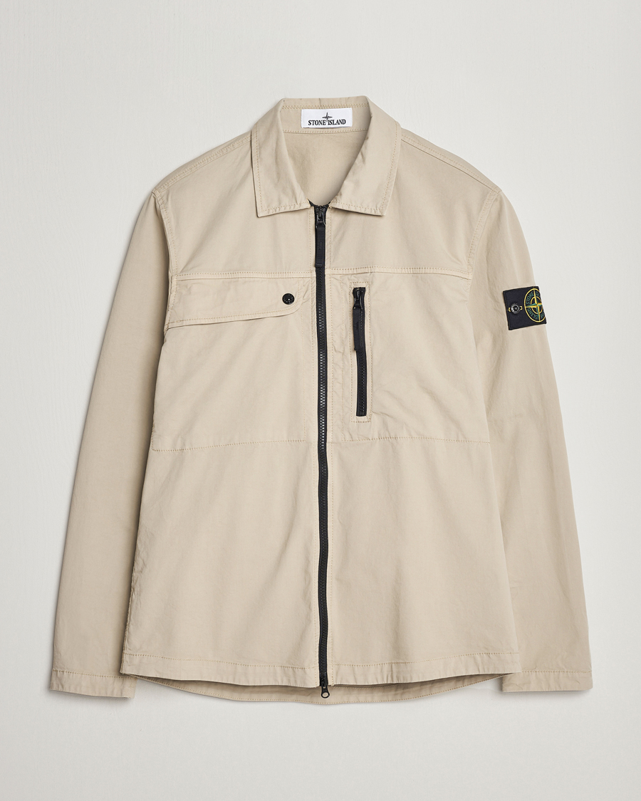 Men | Shirts | Stone Island | Cotton Twill Stretch Zip Overshirt Sand