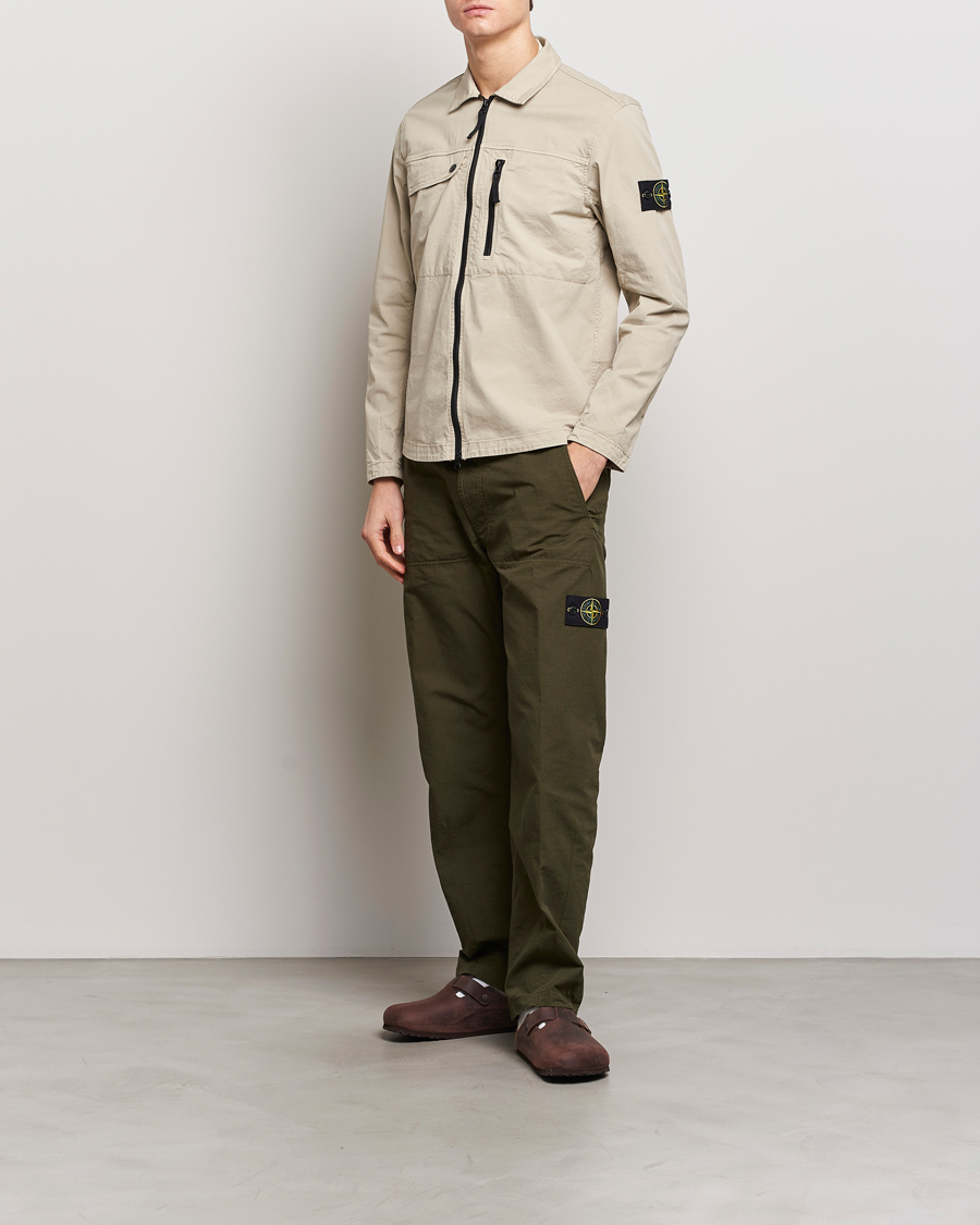 Men | Shirts | Stone Island | Cotton Twill Stretch Zip Overshirt Sand