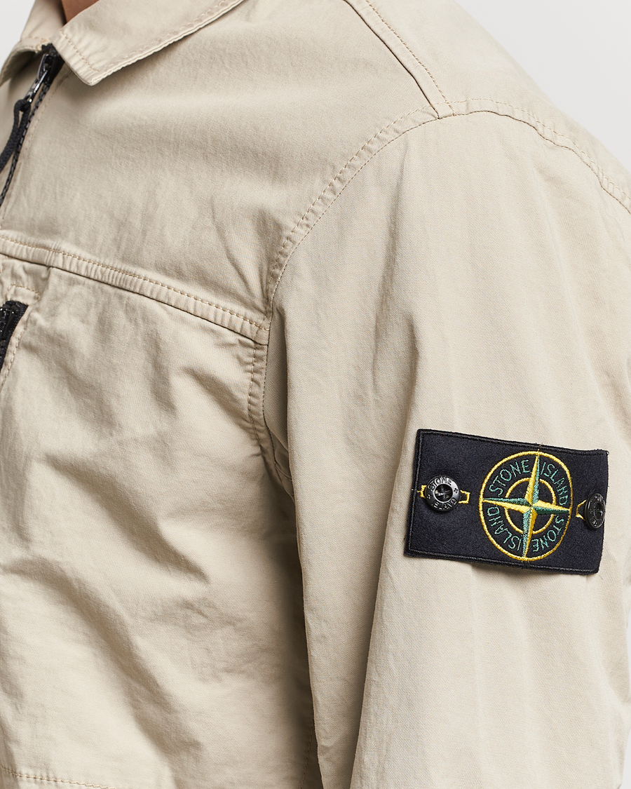 Men | Shirts | Stone Island | Cotton Twill Stretch Zip Overshirt Sand