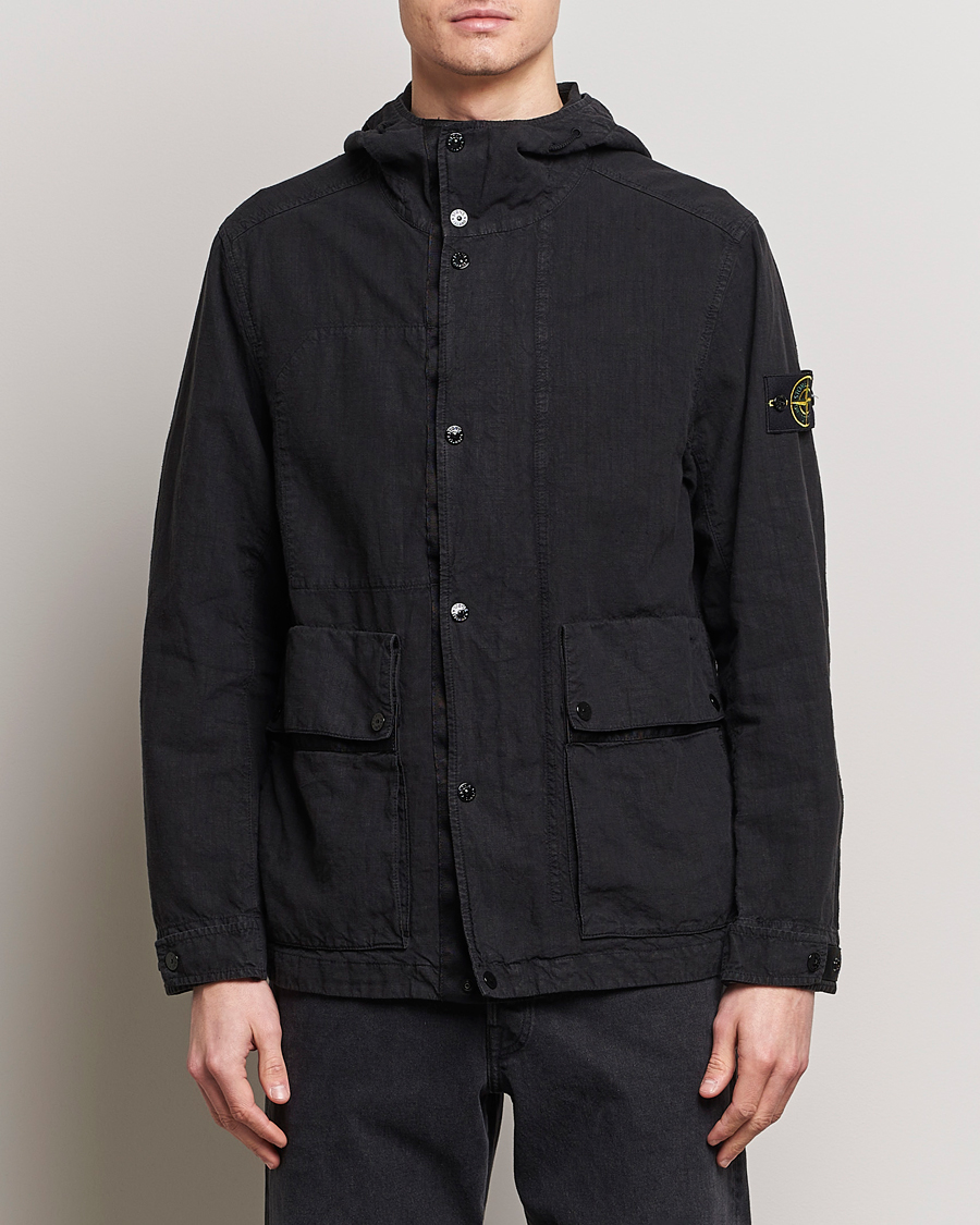 Stone Island Linen Nylon Hooded Jacket Black at CareOfCarl.com