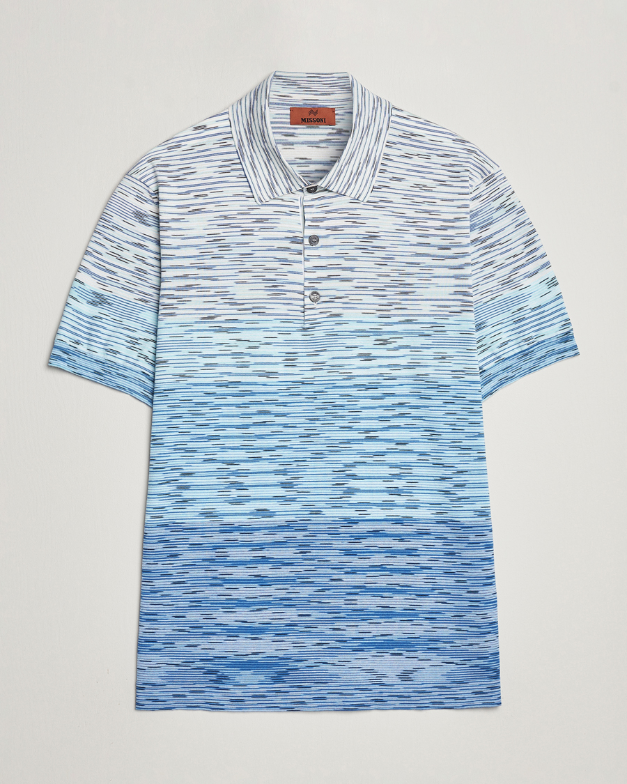 Men | Polo Shirts | Missoni | Space Dyed Knitted Polo White/Blue