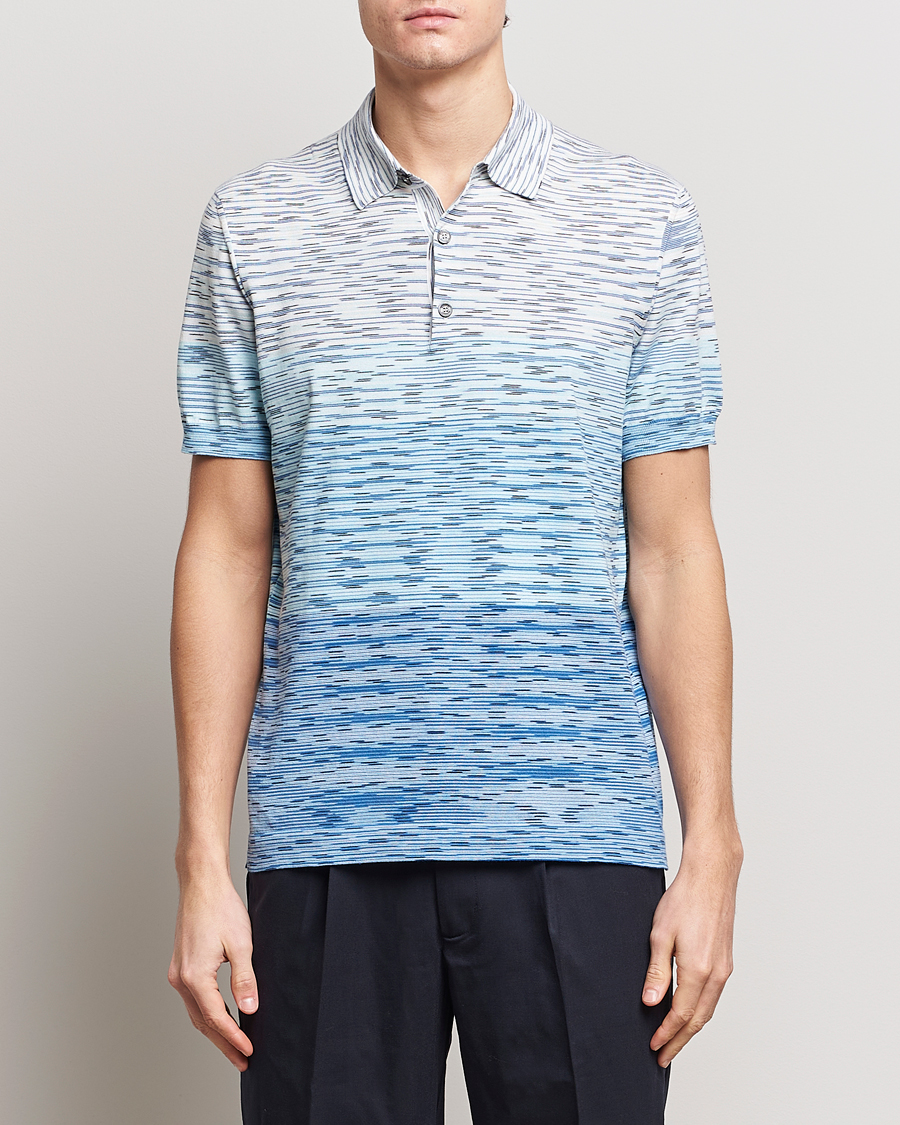 Men | Polo Shirts | Missoni | Space Dyed Knitted Polo White/Blue