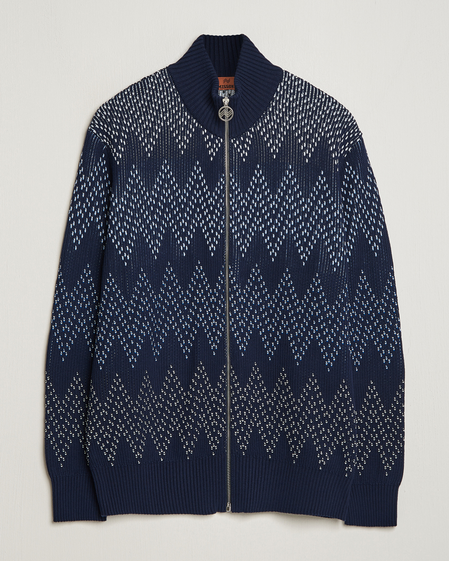 Men | Sweaters & Knitwear | Missoni | Chevron Full Zip Cardigan Jacket Navy