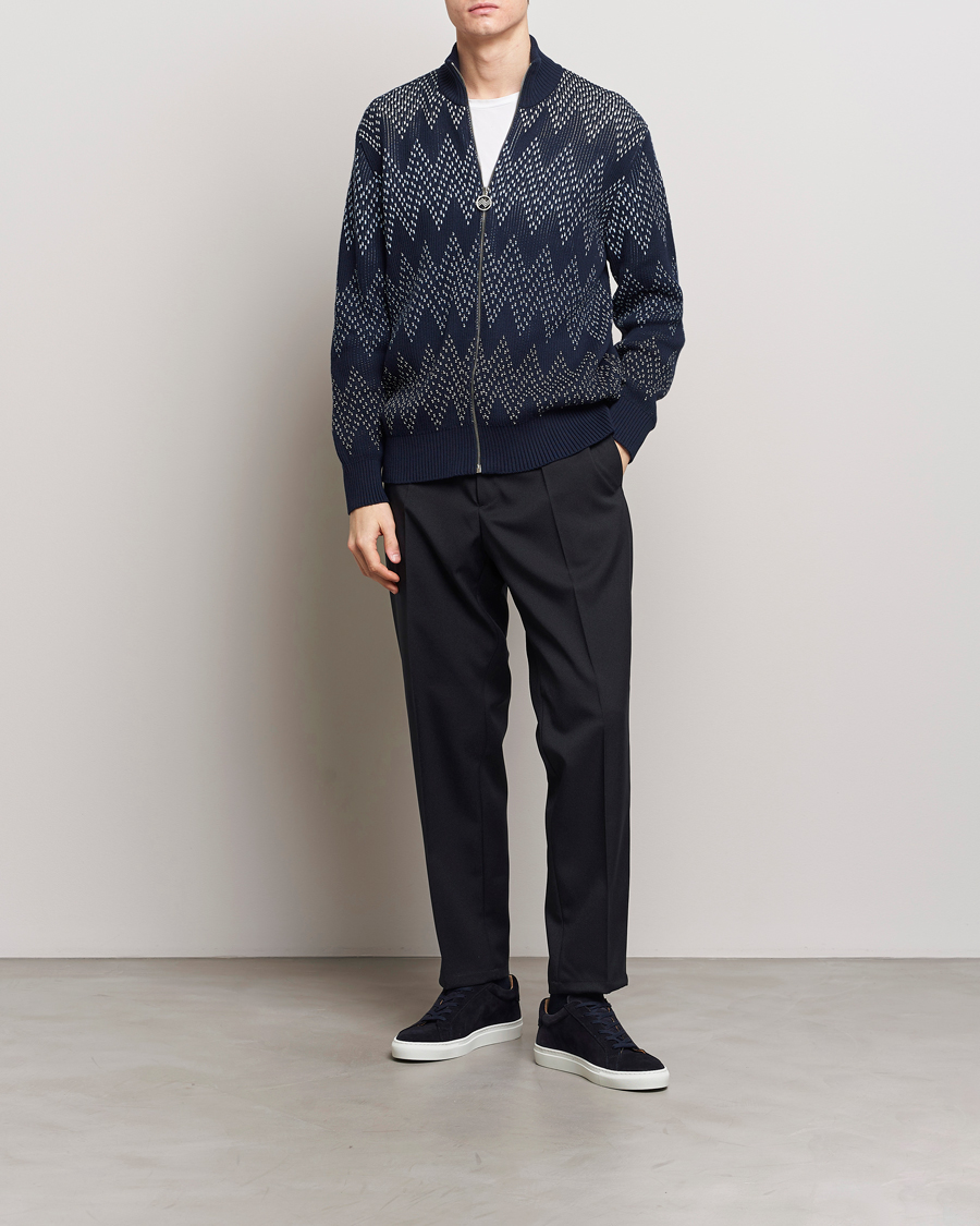 Men | Sweaters & Knitwear | Missoni | Chevron Full Zip Cardigan Jacket Navy