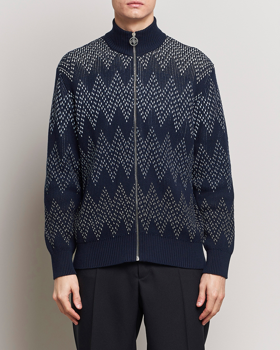 Men | Sweaters & Knitwear | Missoni | Chevron Full Zip Cardigan Jacket Navy