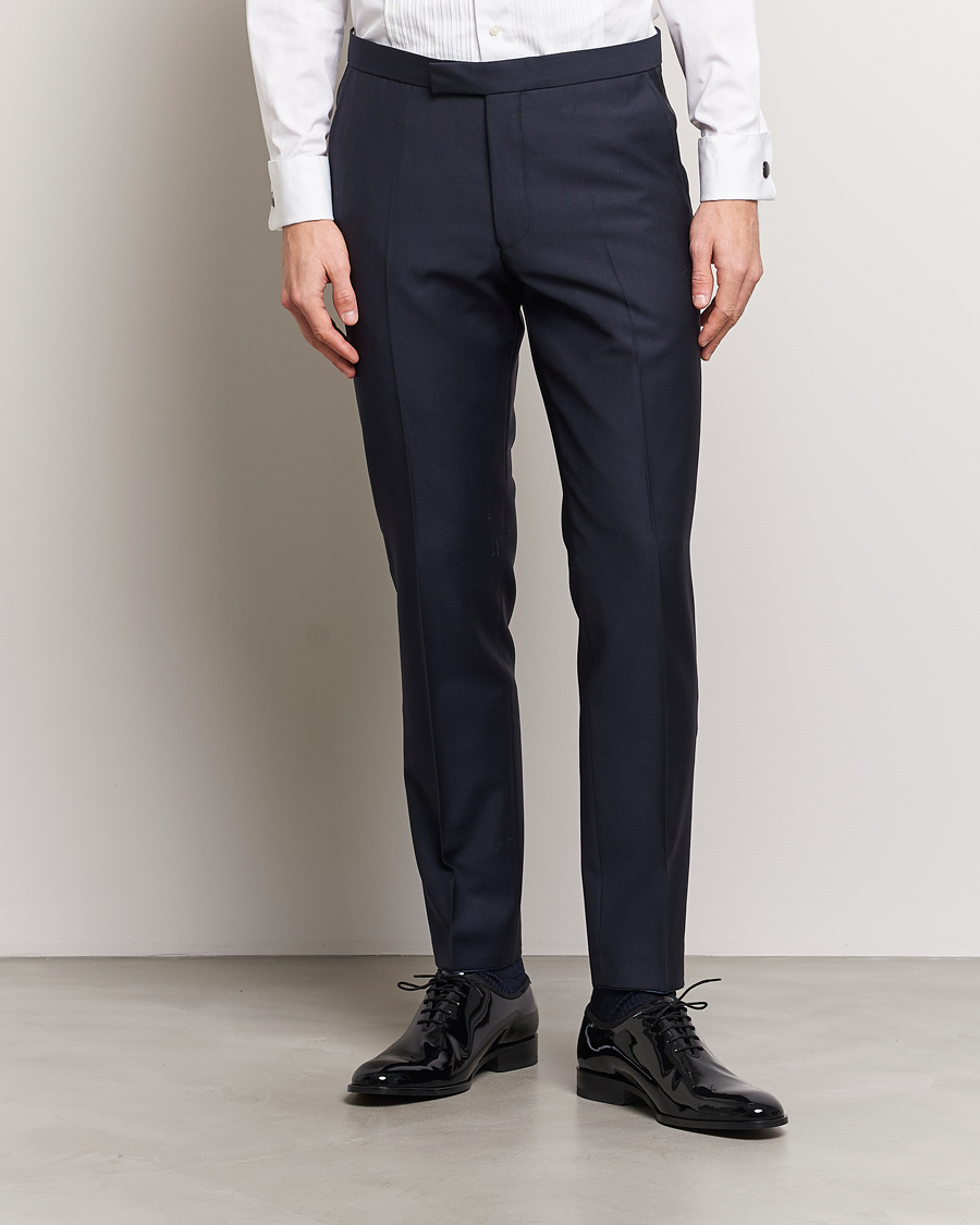 Men | Celebrate the New Year in style | Oscar Jacobson | Denz Wool Tuxedo Trousers Navy