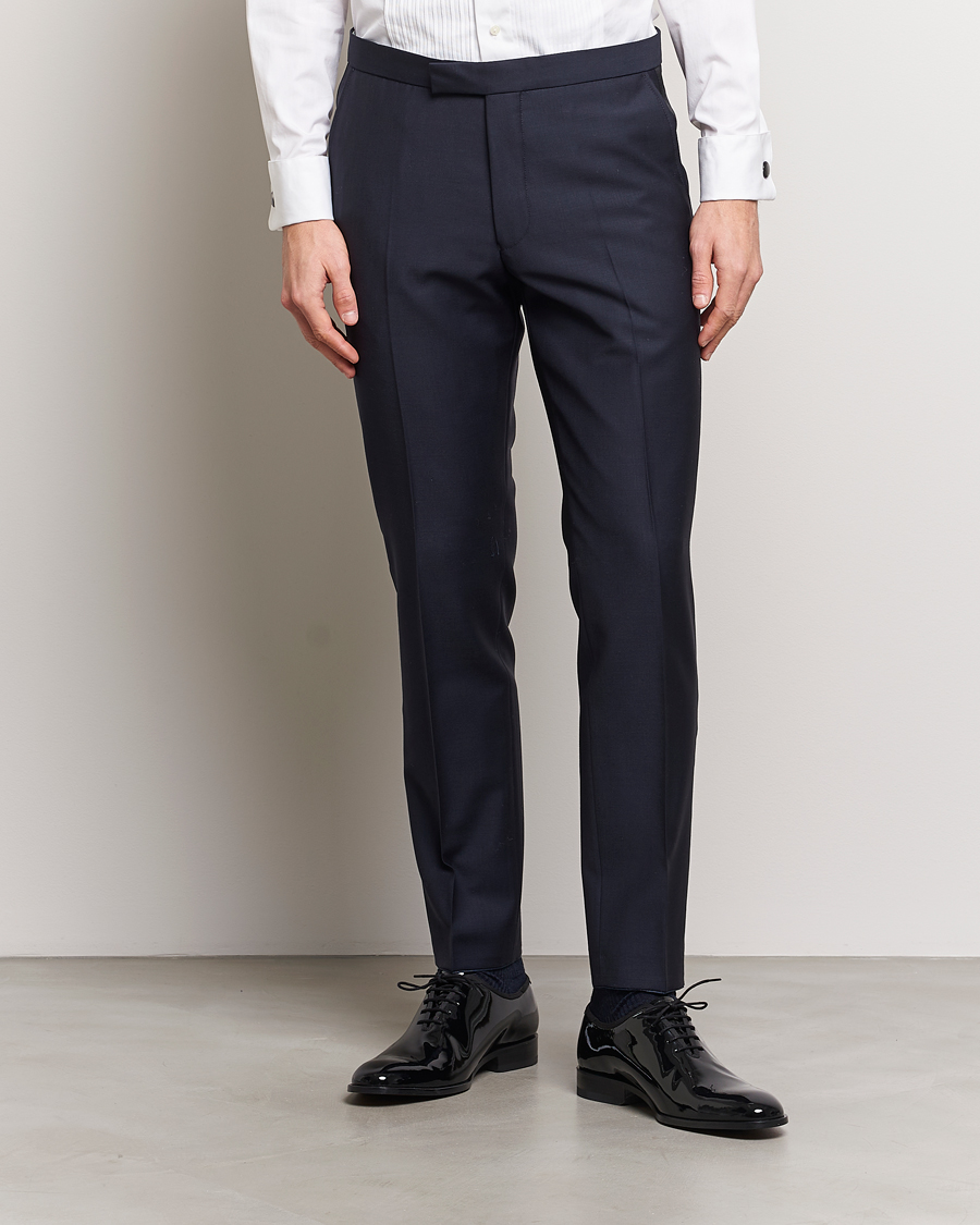 Men | Trousers | Oscar Jacobson | Denz Wool Tuxedo Trousers Navy