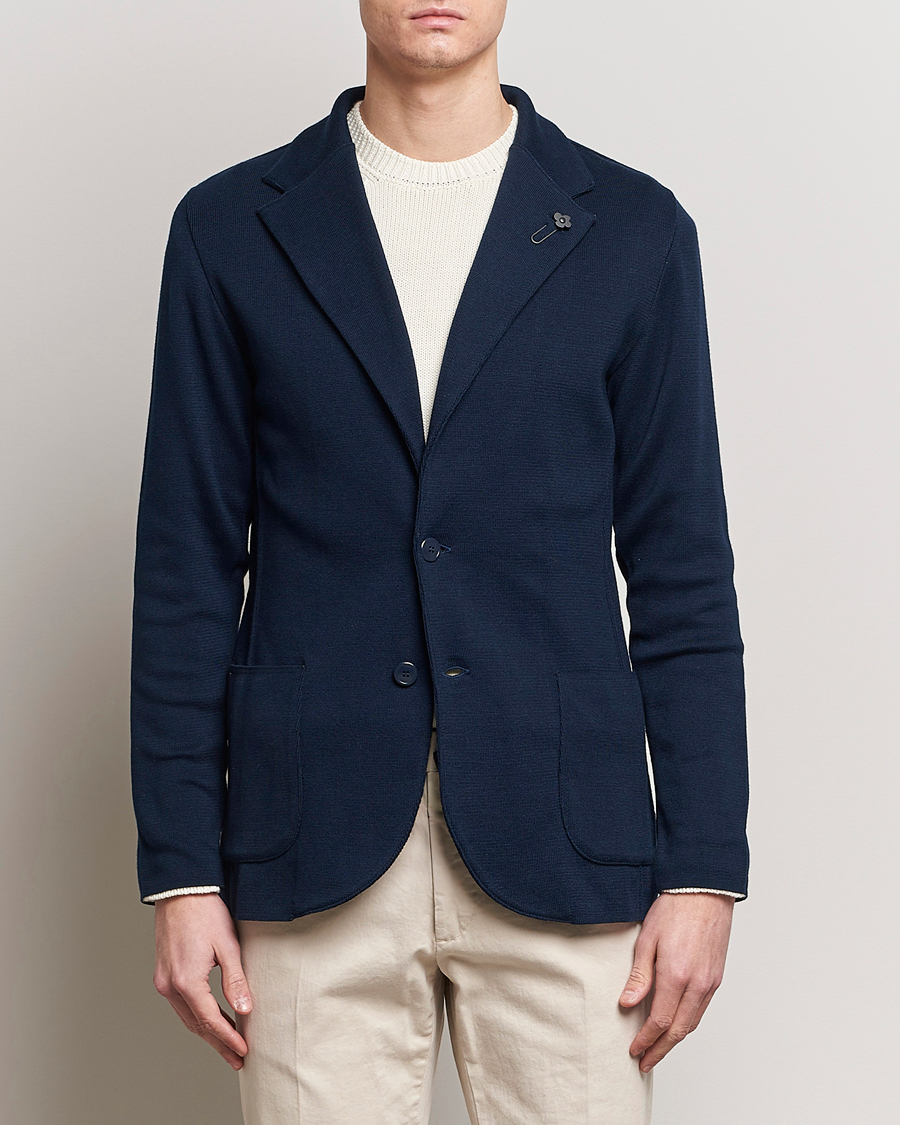 LARDINI cotton knit jacket (ネイピー XS) LARDINI knit blazer navy | BRAUN Hamburg