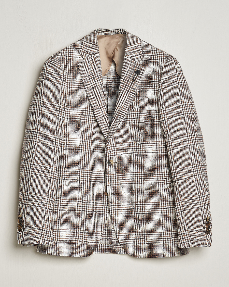 Men | Blazers | Lardini | Checked Linen Blazer Brown