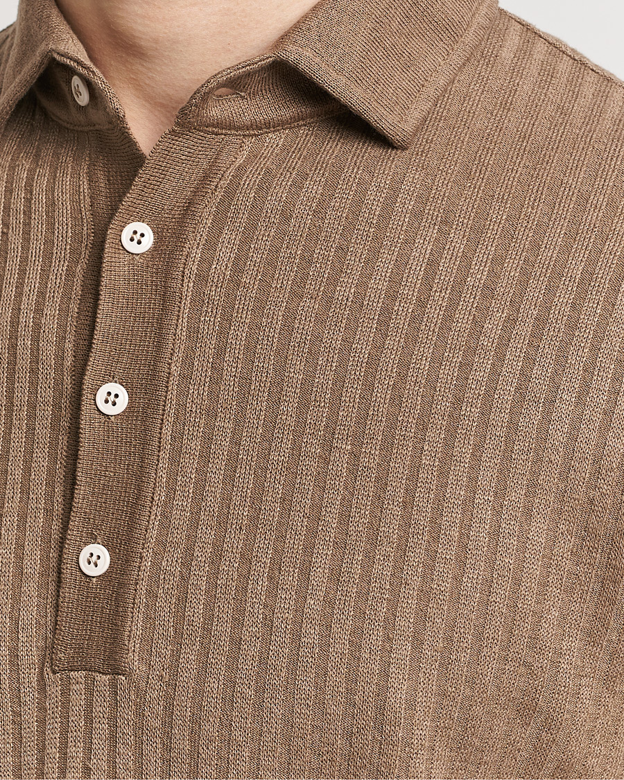 Lardini Structured Linen/Cotton Polo Brown at CareOfCarl.com