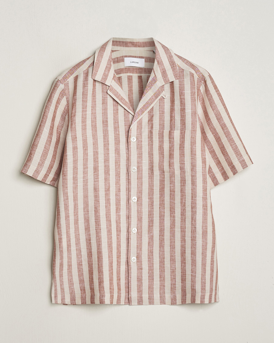 Men | Shirts | Lardini | Striped Short Sleeve Linen Shirt Beige/Red