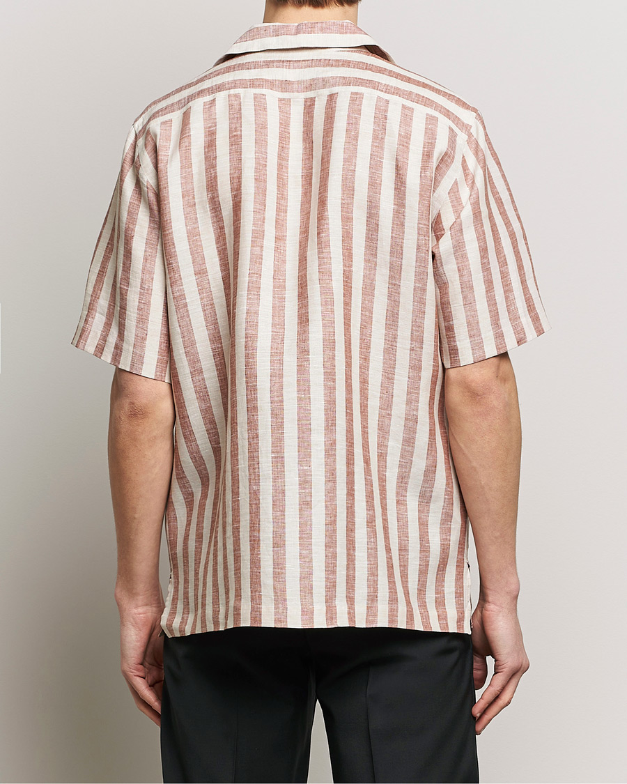 Men | Shirts | Lardini | Striped Short Sleeve Linen Shirt Beige/Red