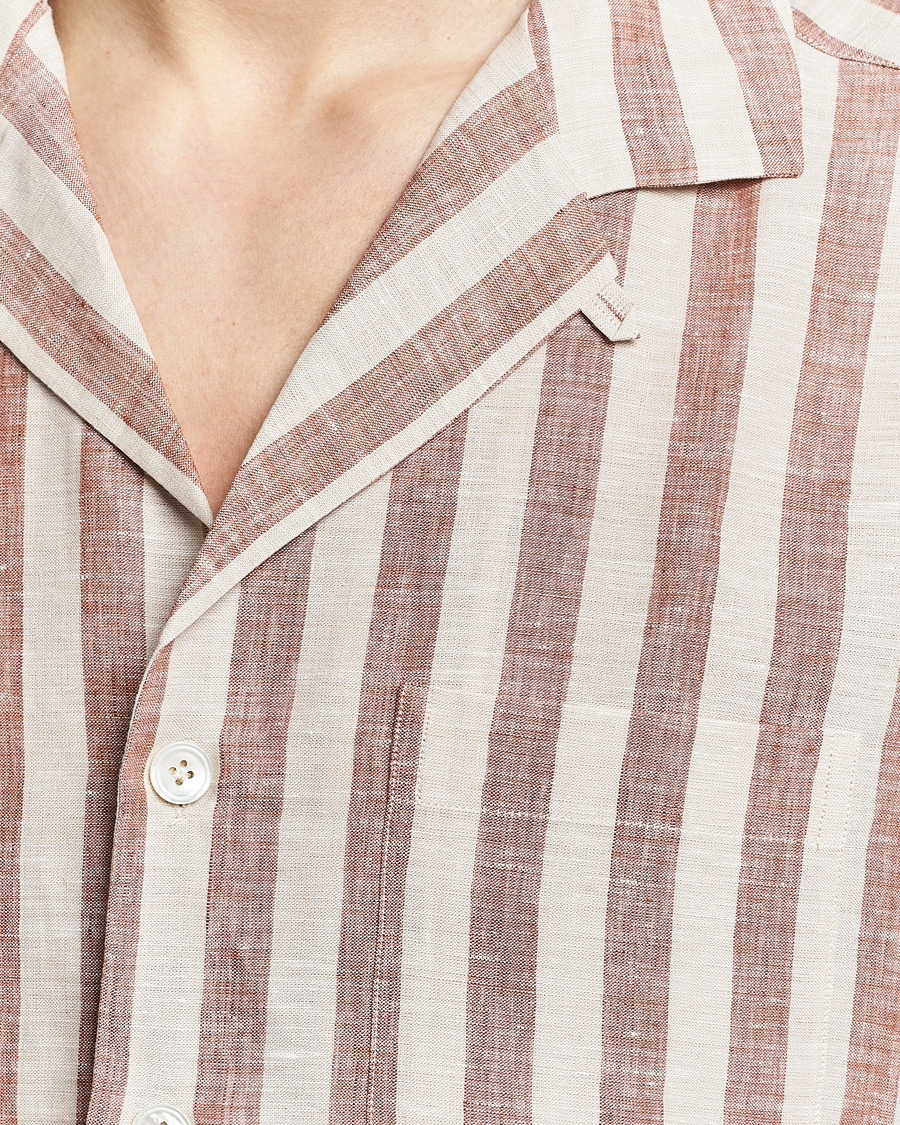 Men | Shirts | Lardini | Striped Short Sleeve Linen Shirt Beige/Red