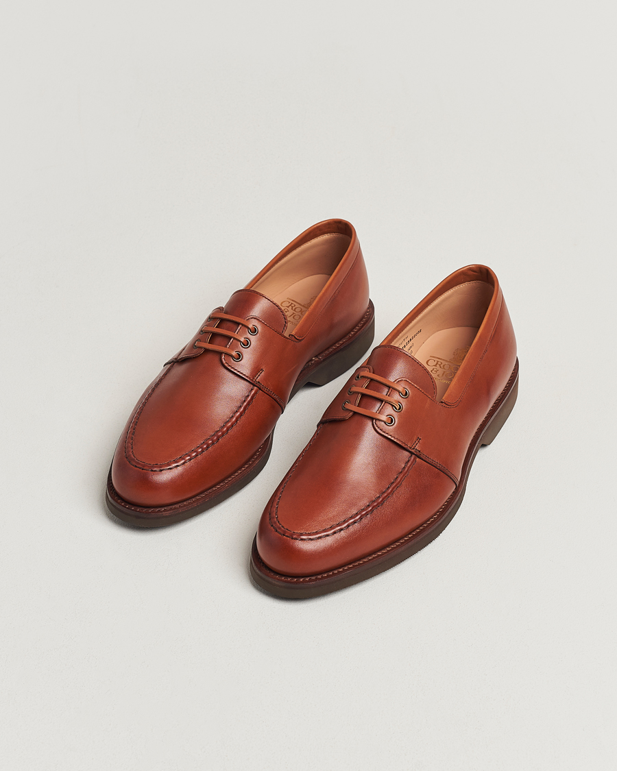 Men | Boat Shoes | Crockett & Jones | Falmouth Deck Shoes Tan Wax Calf
