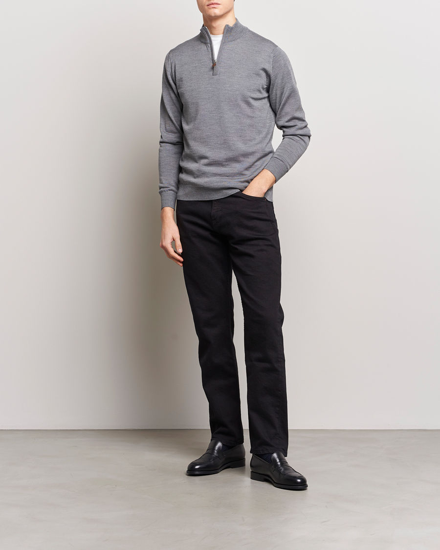 Men | Sweaters & Knitwear | Stenströms | Merino Wool Half Zip Mid Grey