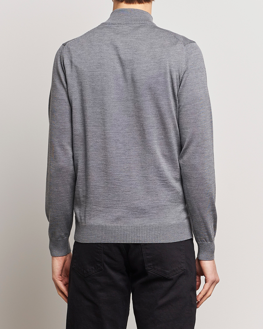 Men | Sweaters & Knitwear | Stenströms | Merino Wool Half Zip Mid Grey