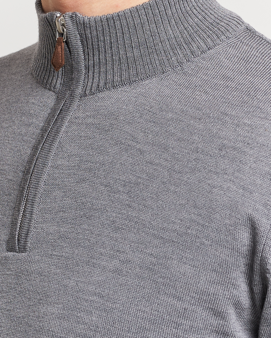 Men | Sweaters & Knitwear | Stenströms | Merino Wool Half Zip Mid Grey