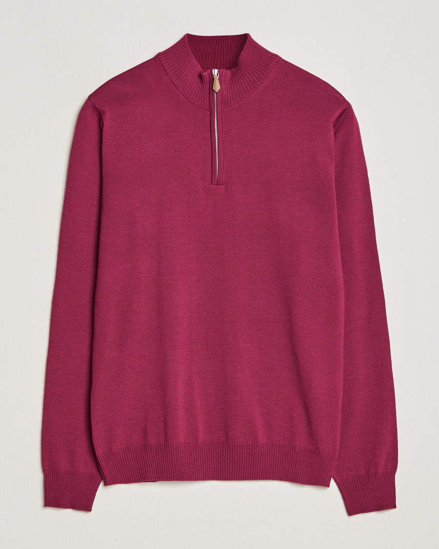 Men | Sweaters & Knitwear | Stenströms | Merino Wool Half Zip Wine