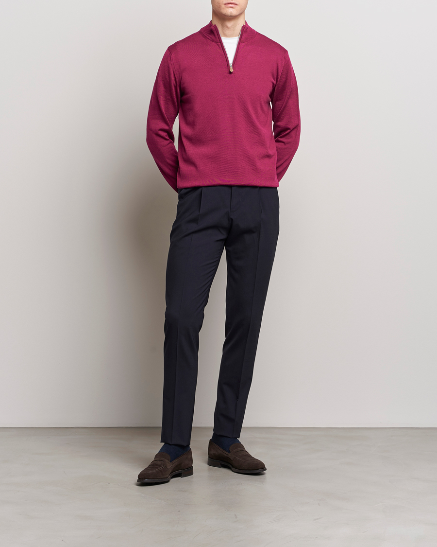 Men | Sweaters & Knitwear | Stenströms | Merino Wool Half Zip Wine