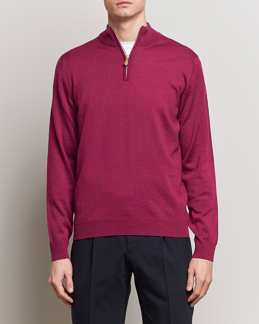 Men | Sweaters & Knitwear | Stenströms | Merino Wool Half Zip Wine