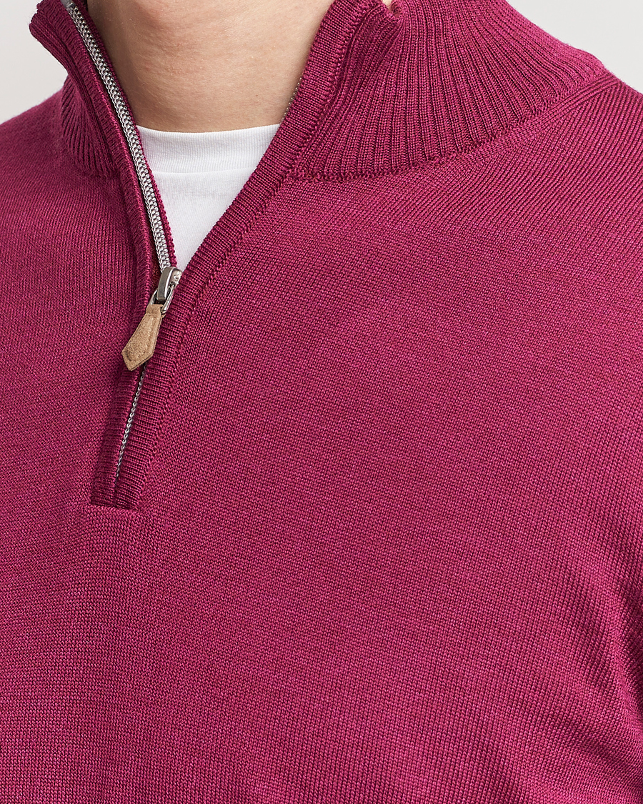 Men | Sweaters & Knitwear | Stenströms | Merino Wool Half Zip Wine