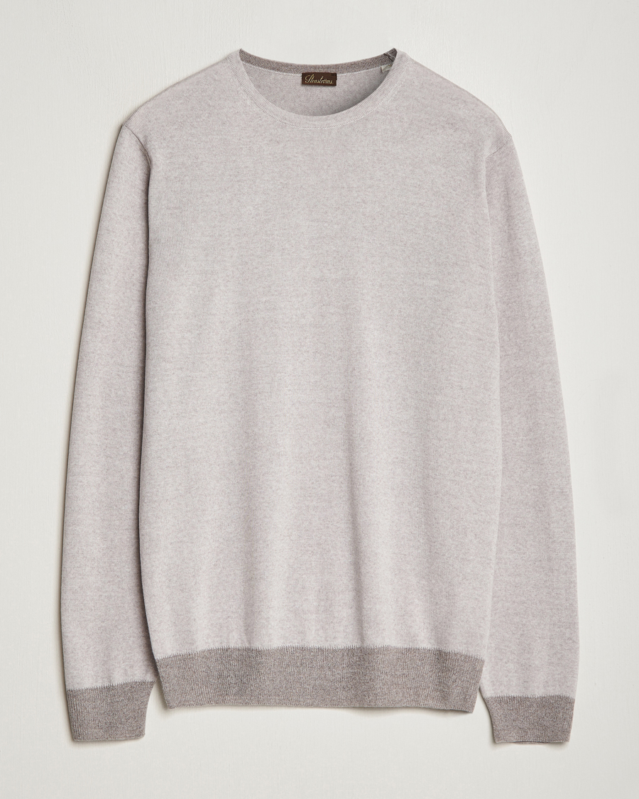 Men | Sweaters & Knitwear | Stenströms | Merino Contrast Crew Neck Beige