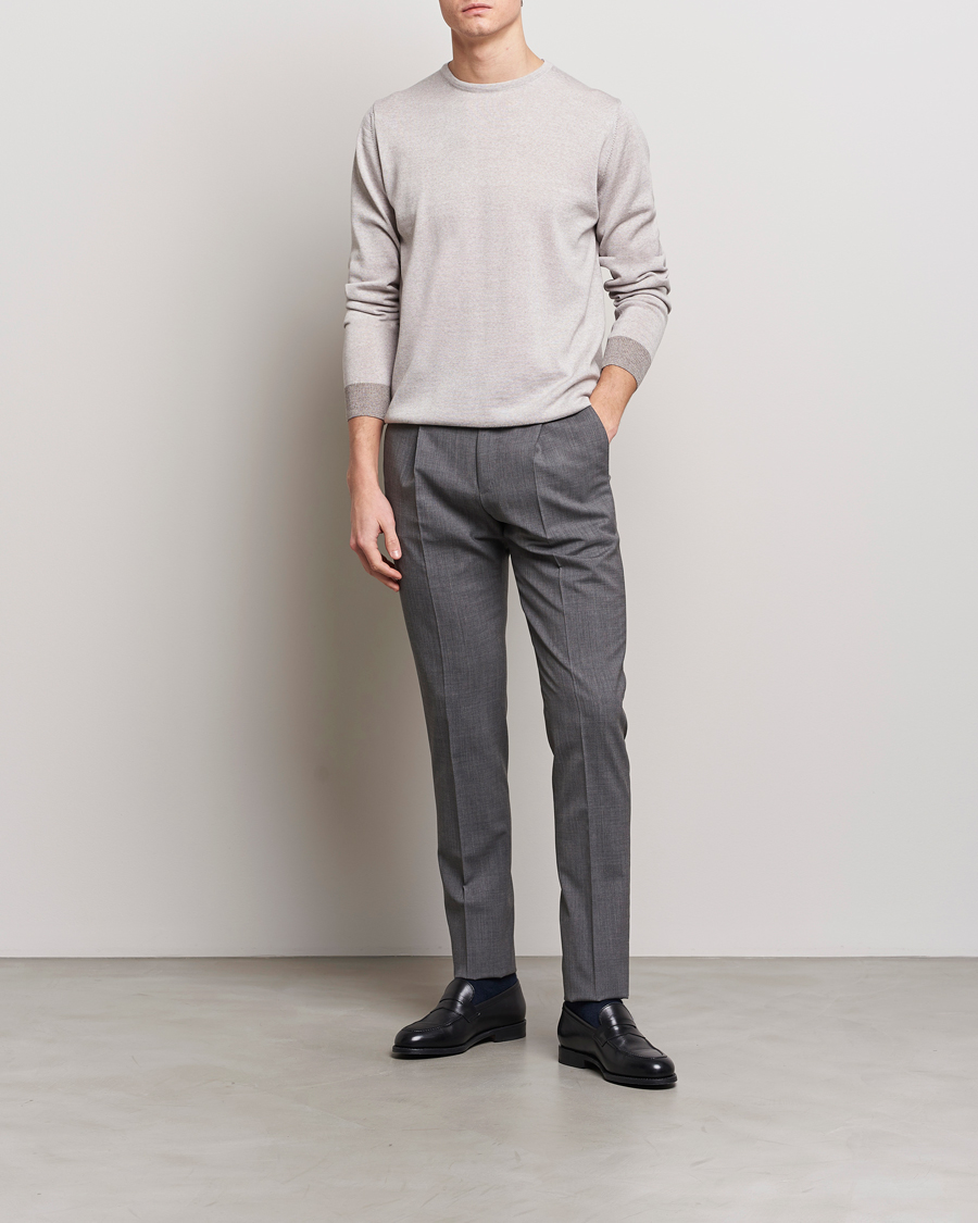 Men | Sweaters & Knitwear | Stenströms | Merino Contrast Crew Neck Beige