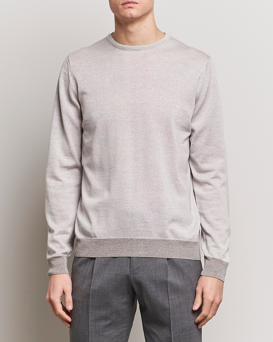Men | Sweaters & Knitwear | Stenströms | Merino Contrast Crew Neck Beige