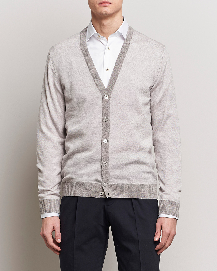 Men | Sweaters & Knitwear | Stenströms | Merino Contrast Cardigan Beige